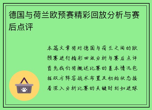 德国与荷兰欧预赛精彩回放分析与赛后点评