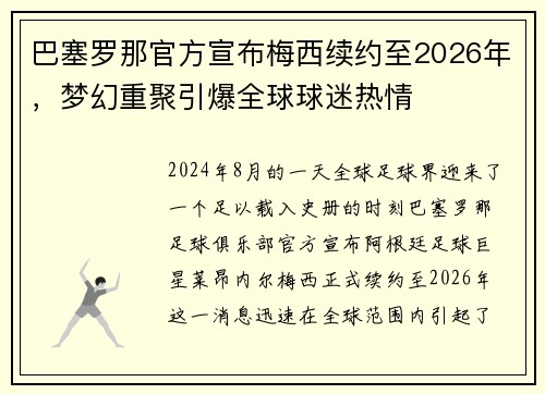 巴塞罗那官方宣布梅西续约至2026年，梦幻重聚引爆全球球迷热情